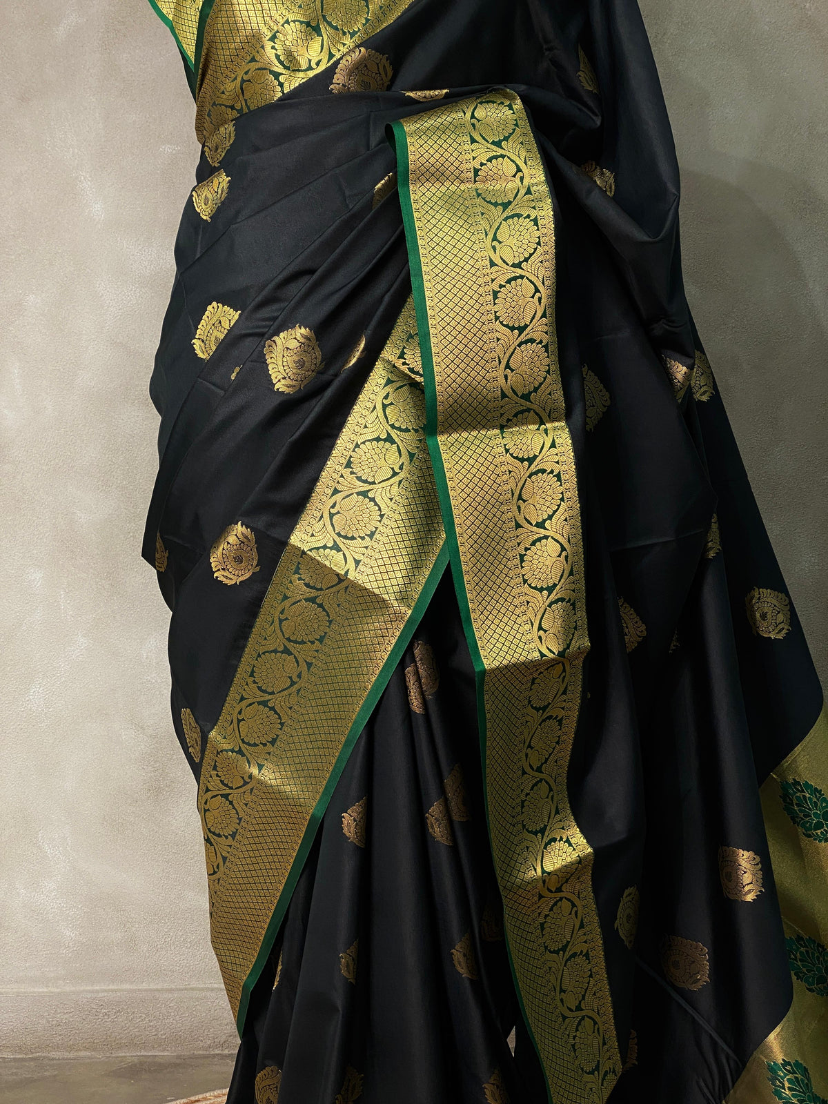 Black and green silk saree- PSPP7