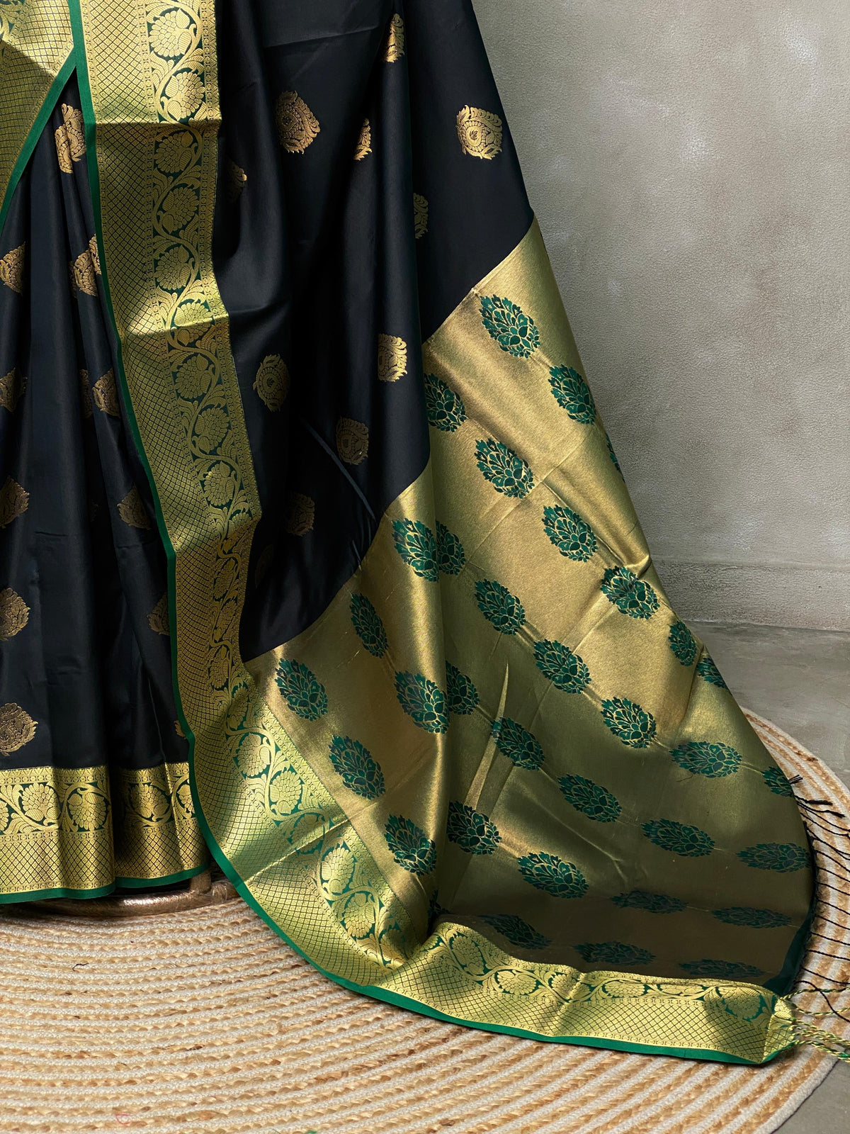 Black and green silk saree- PSPP7