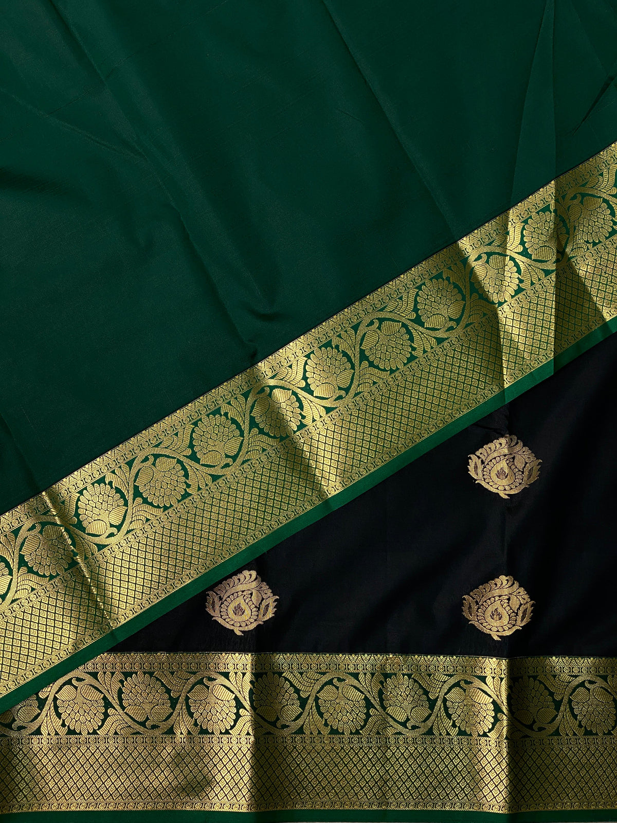 Black and green silk saree- PSPP7