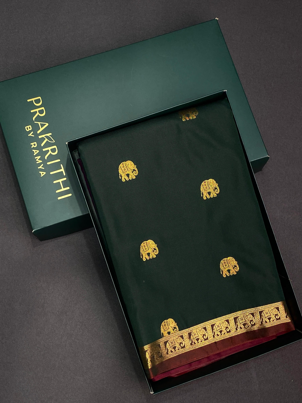 Bottle green and peach soft silk saree - PSE3