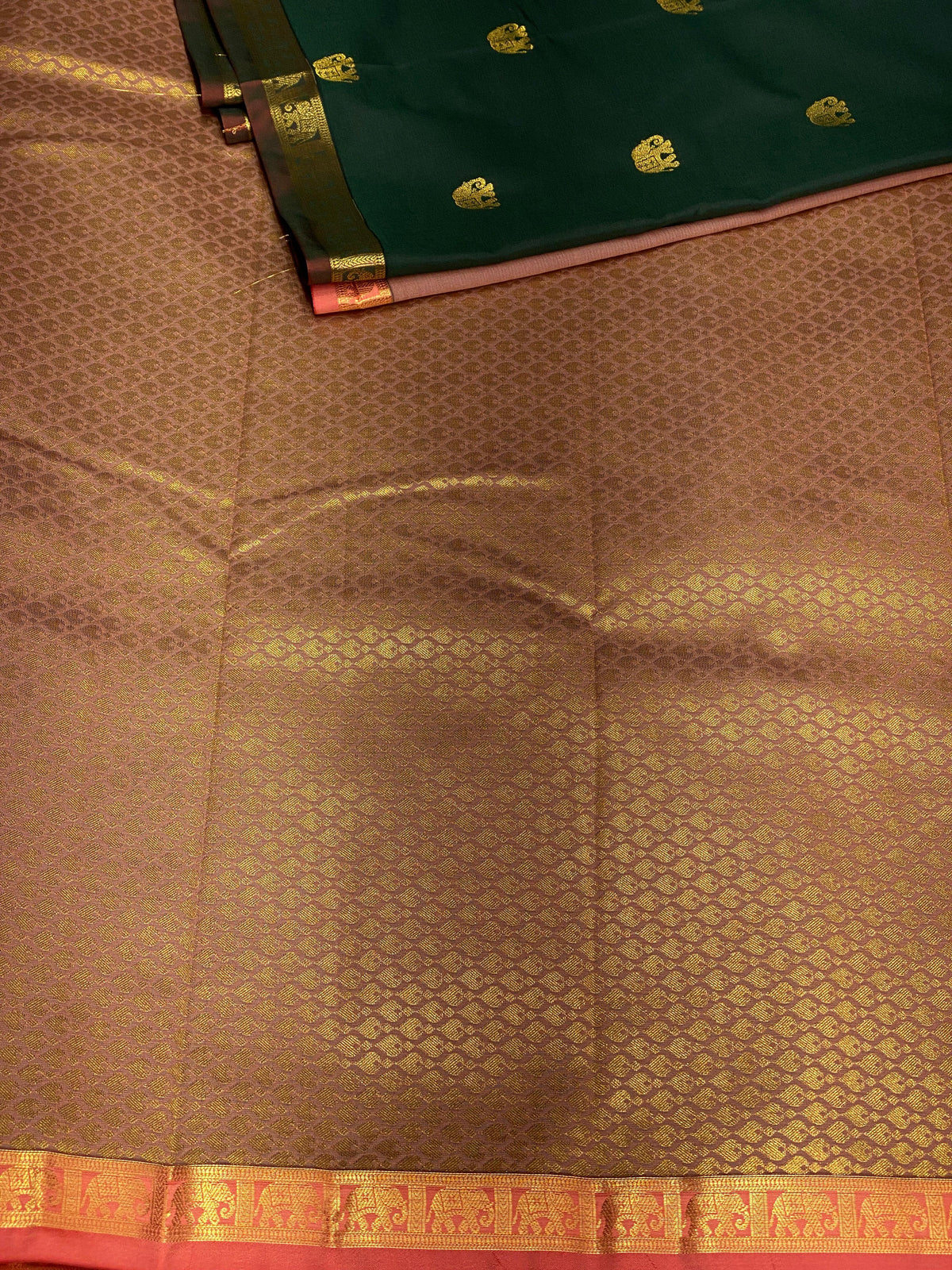 Bottle green and peach soft silk saree - PSE3