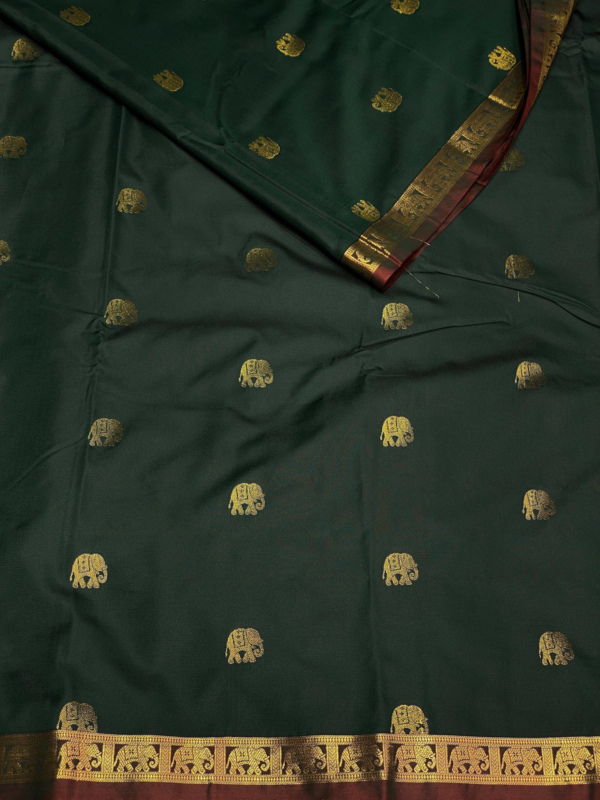 Bottle green and peach soft silk saree - PSE3