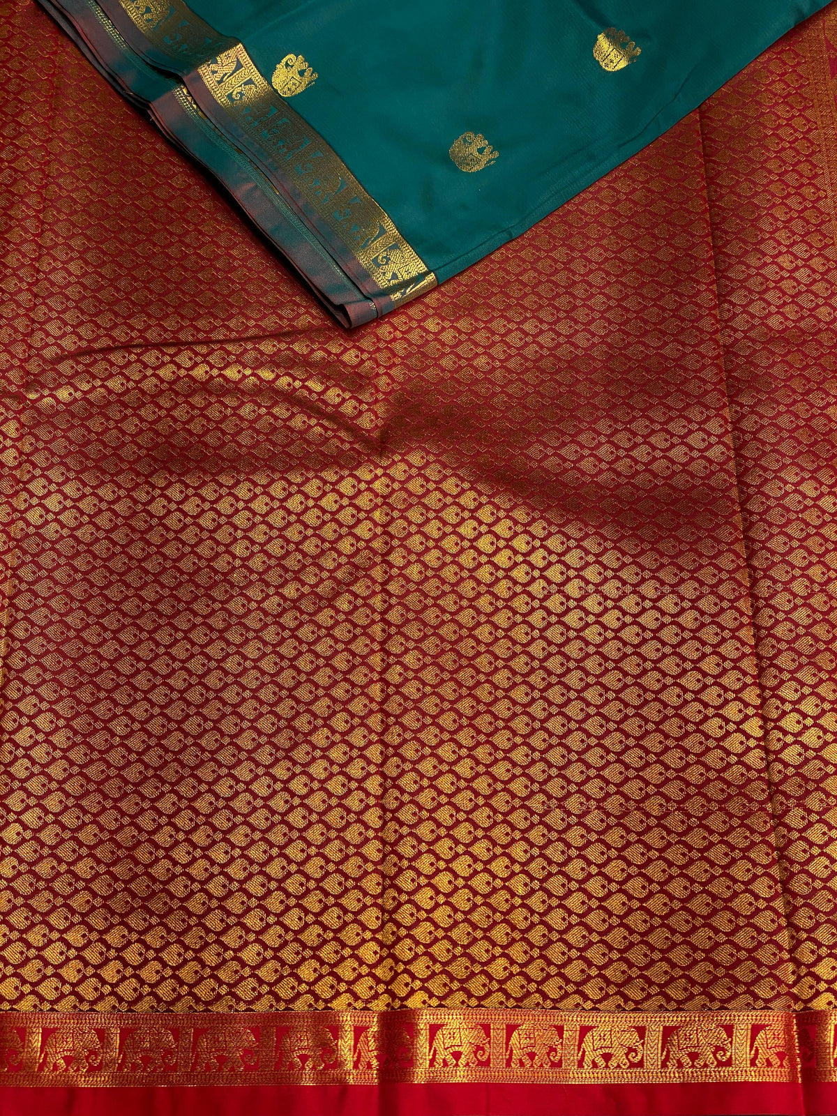 Peacock blue and maroon soft silk saree - PSE6