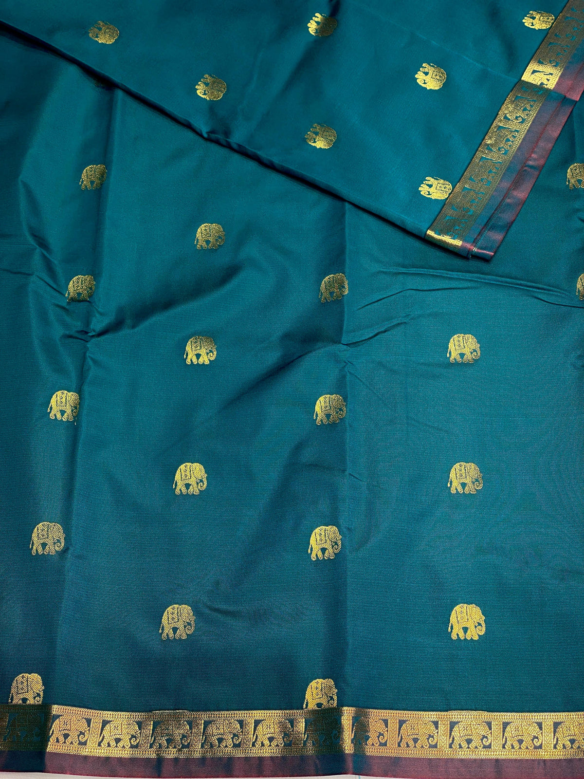 Peacock blue and maroon soft silk saree - PSE6