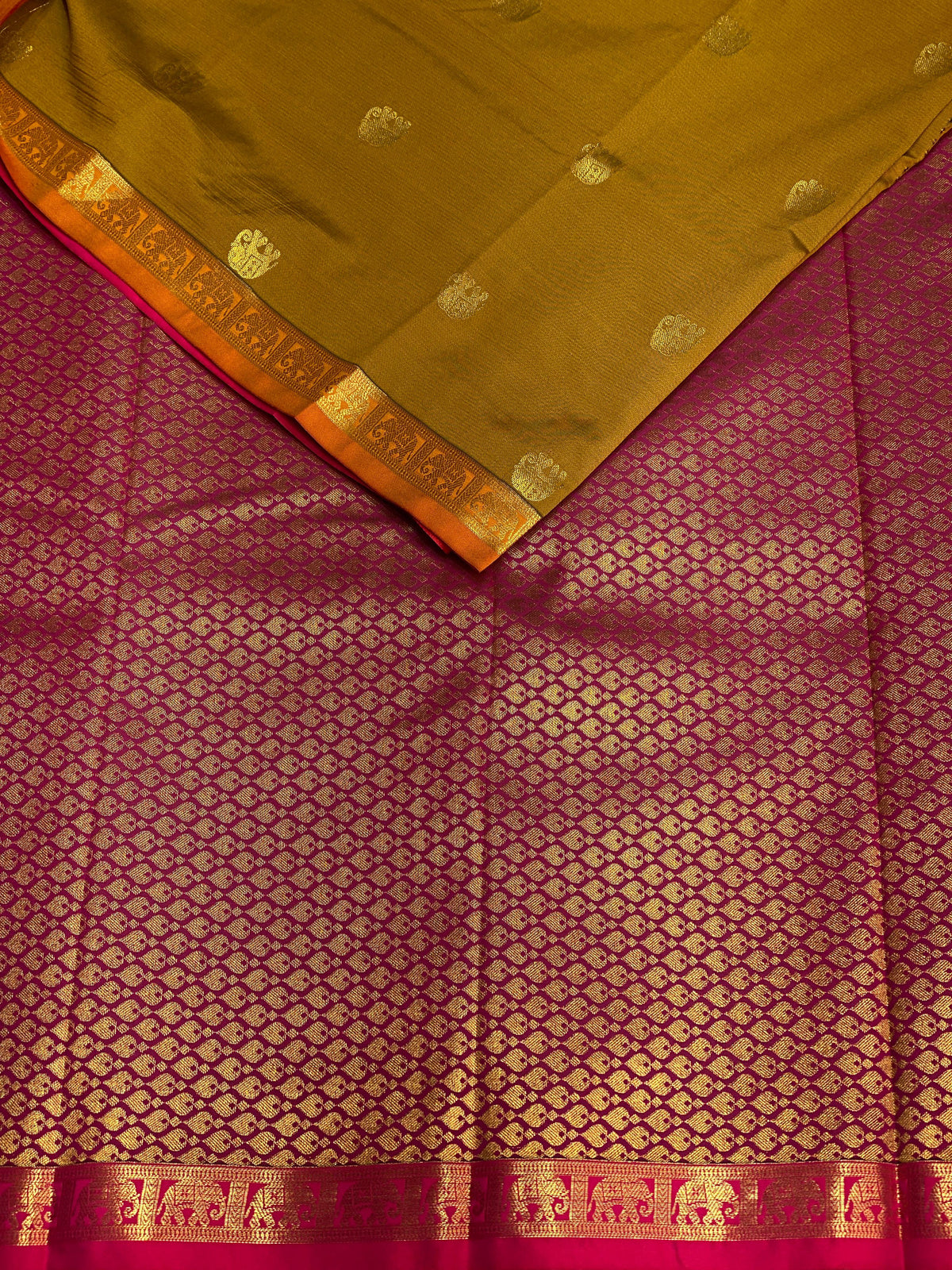 Mustard yellow and magenta soft silk saree - PSE8