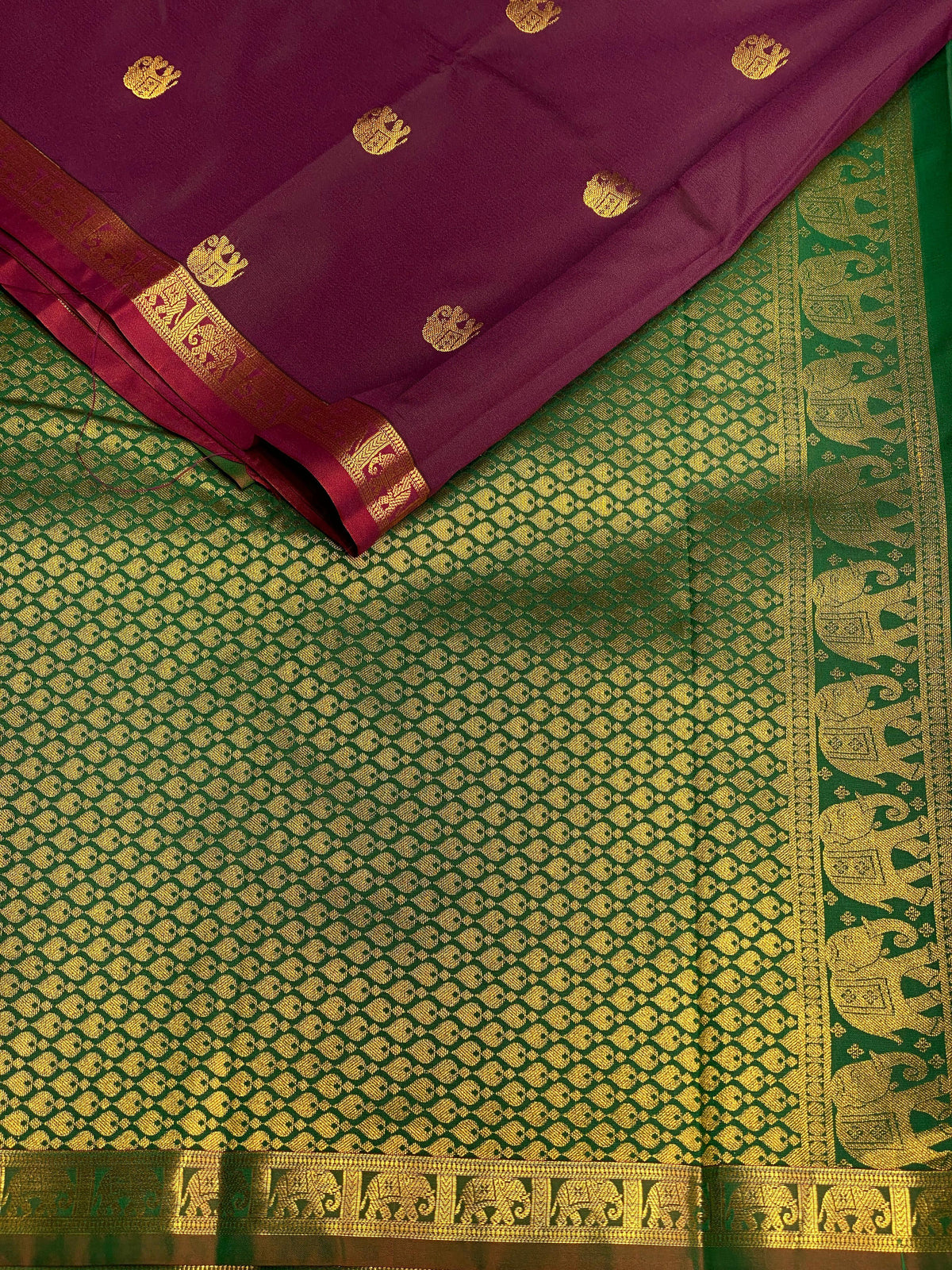Dark wine and green soft silk saree - PSE10
