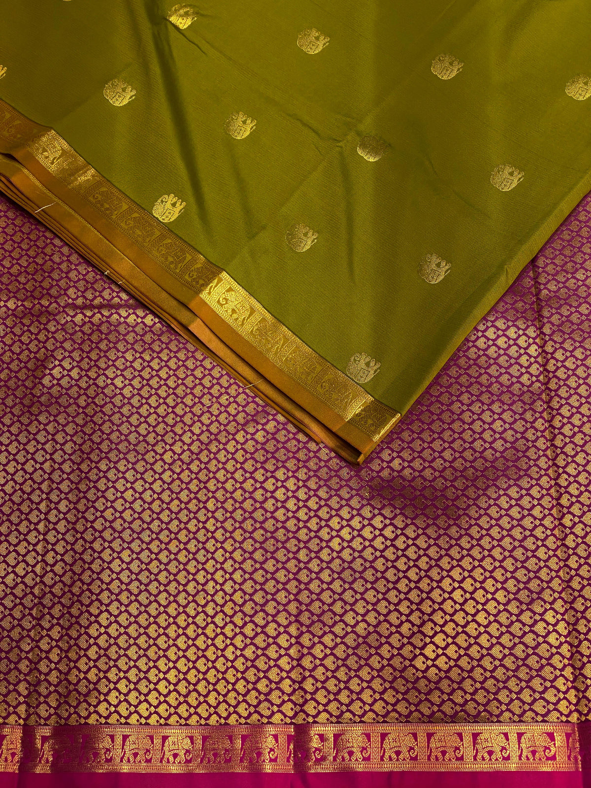 Olive green and purple soft silk saree - PSE15