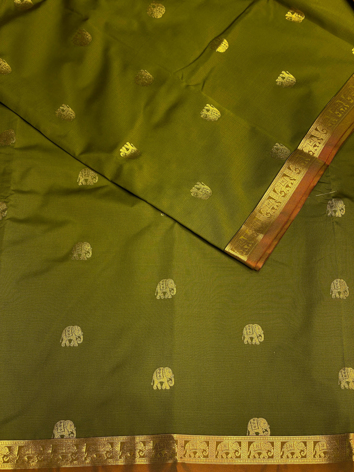 Olive green and purple soft silk saree - PSE15