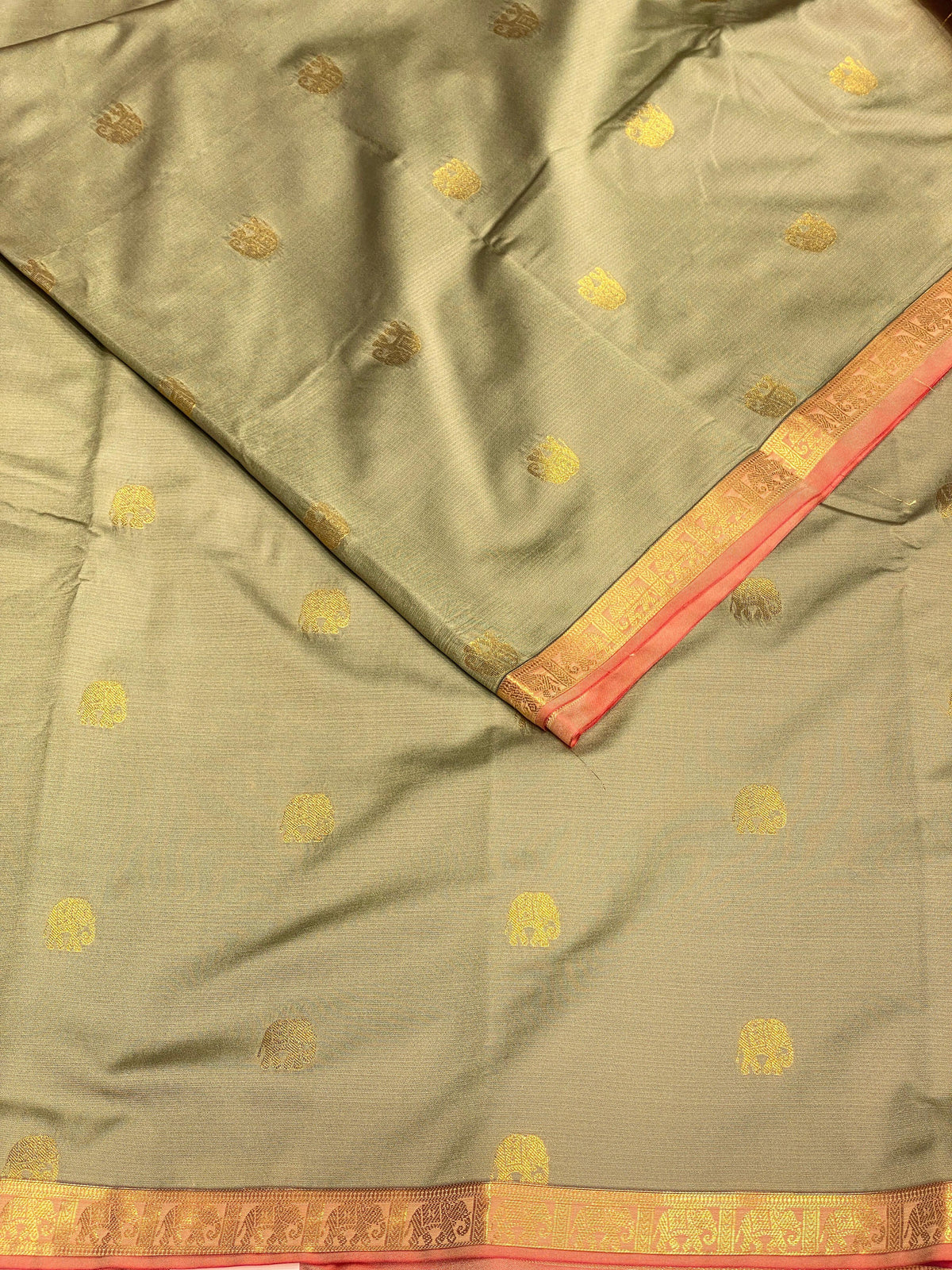 Sage green and maroons oft silk saree - PSE13