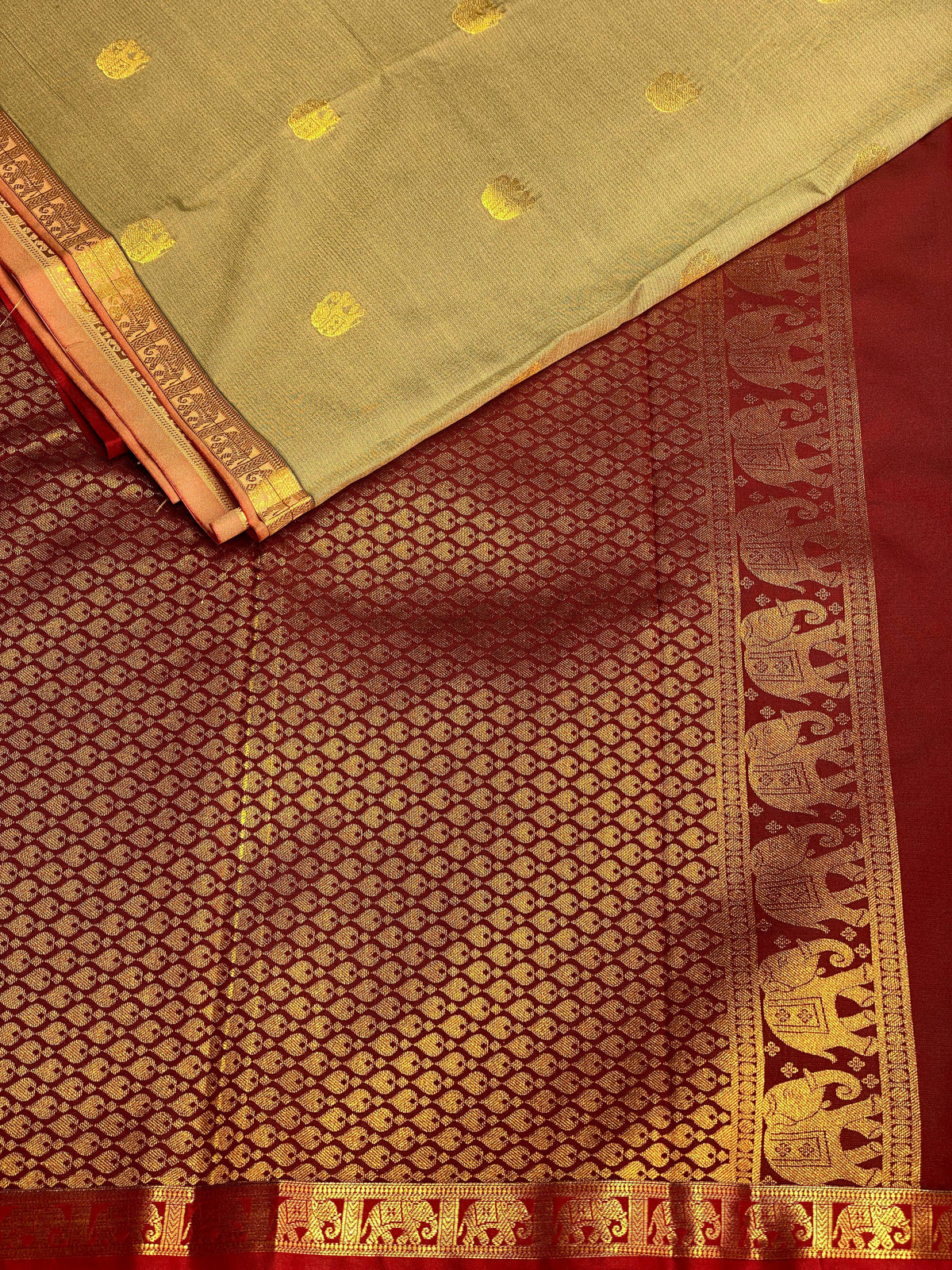 Sage green and maroons oft silk saree - PSE13