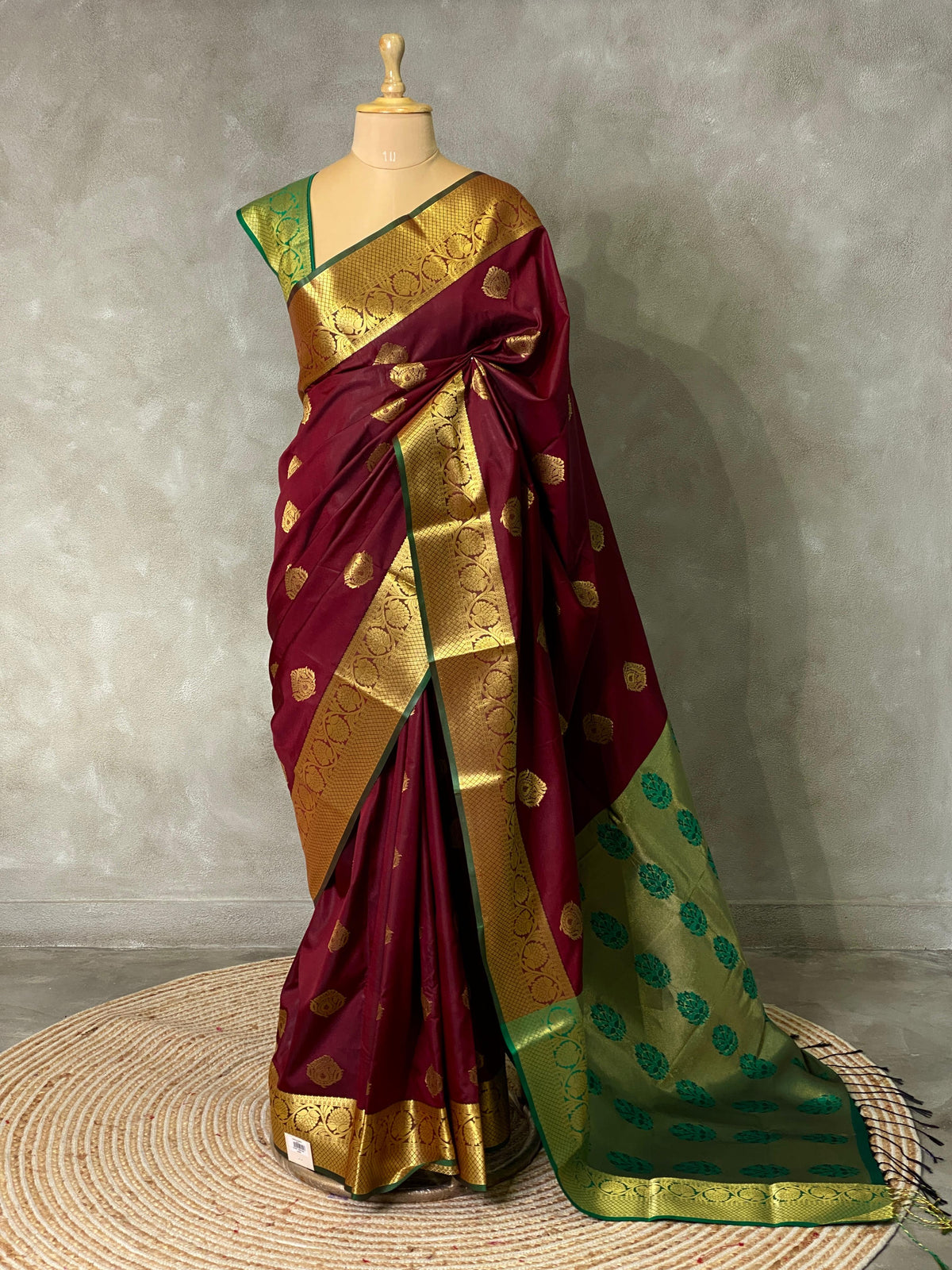 maroon and green silk saree- PSPP9