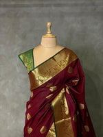 maroon and green silk saree- PSPP9