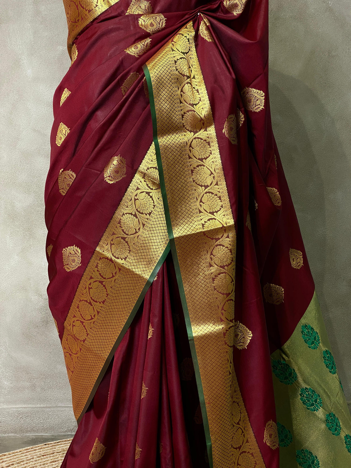 maroon and green silk saree- PSPP9