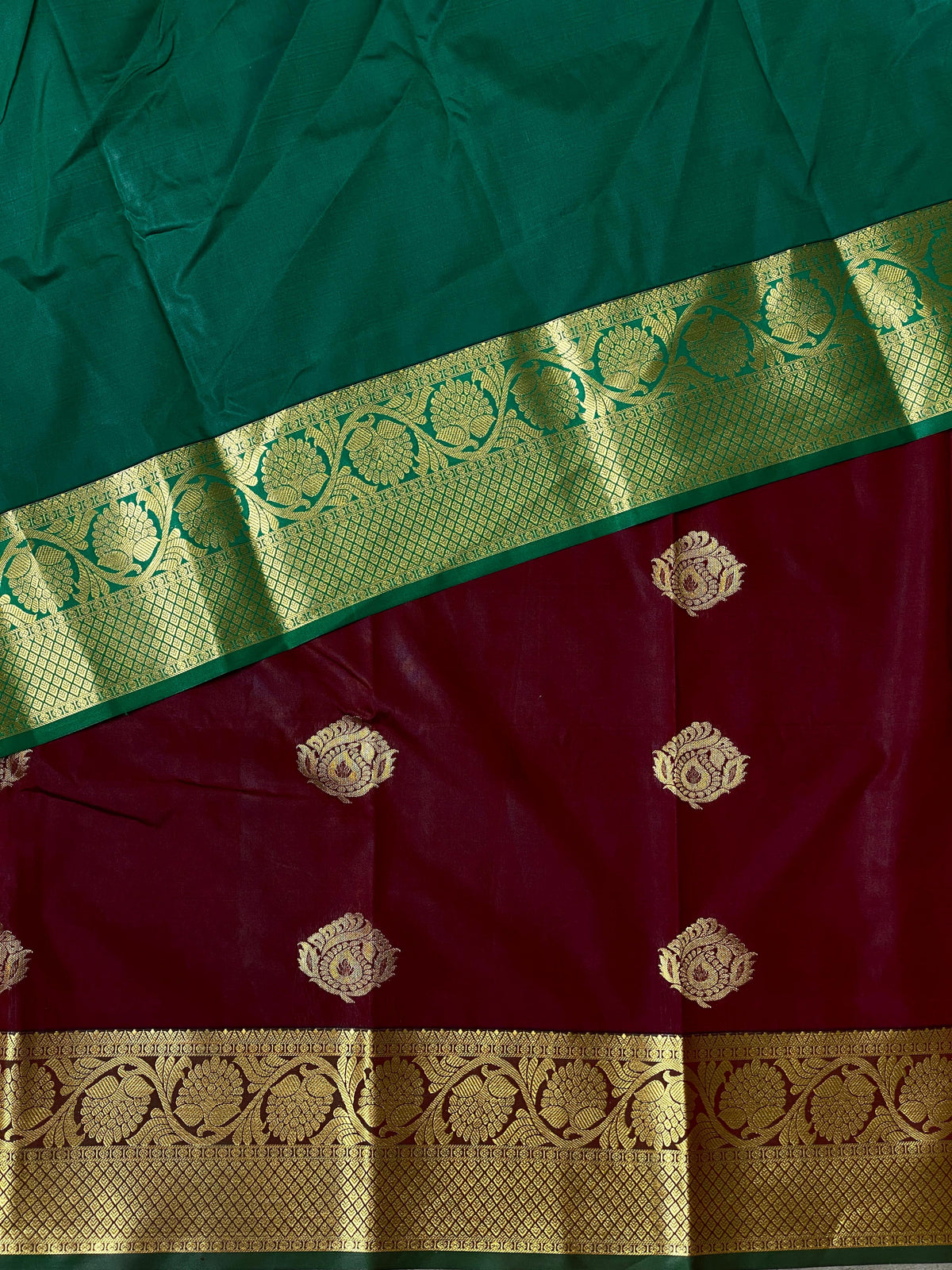 maroon and green silk saree- PSPP9