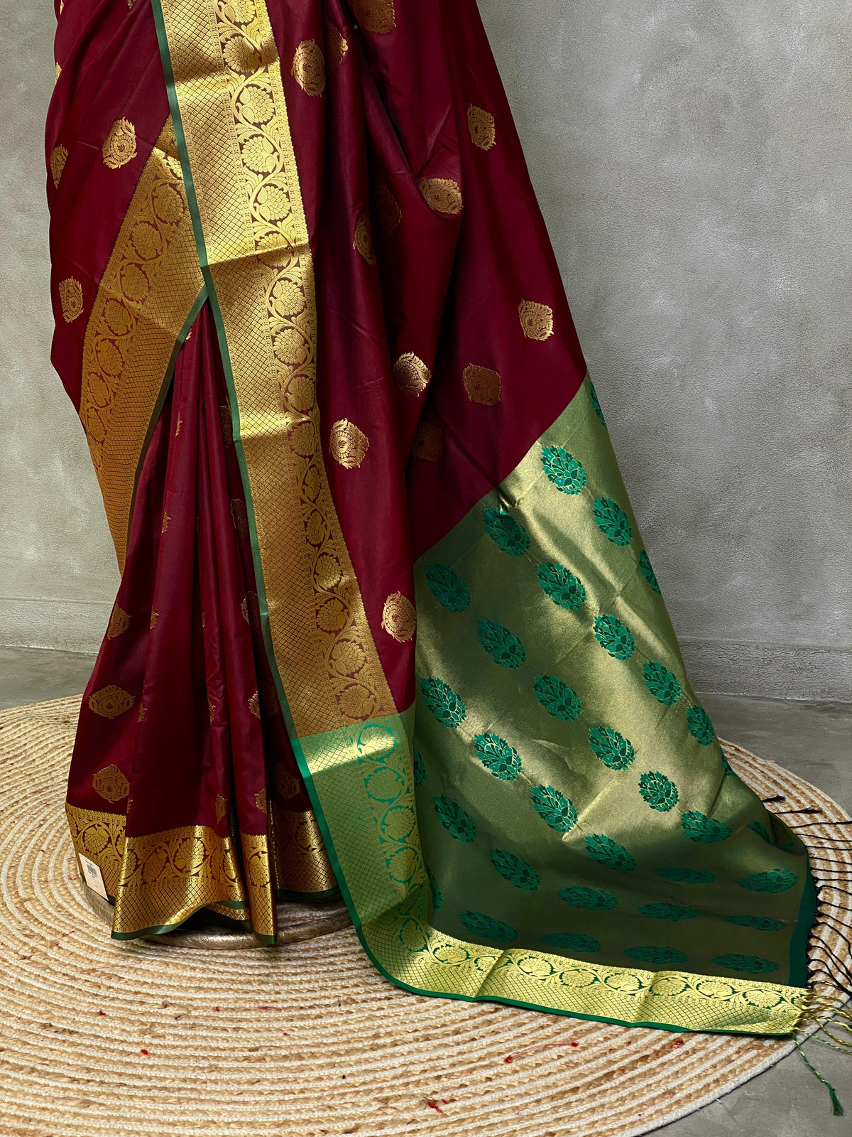 maroon and green silk saree- PSPP9