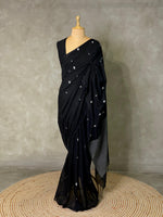 Handloom khadi cotton saree in black - PKHADI2