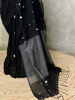 Handloom khadi cotton saree in black - PKHADI2