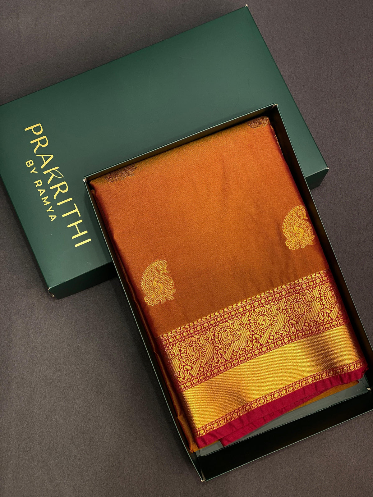 Deep golden yellow and maronn silk saree- PSSC7I