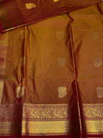 Deep golden yellow and maronn silk saree- PSSC7I
