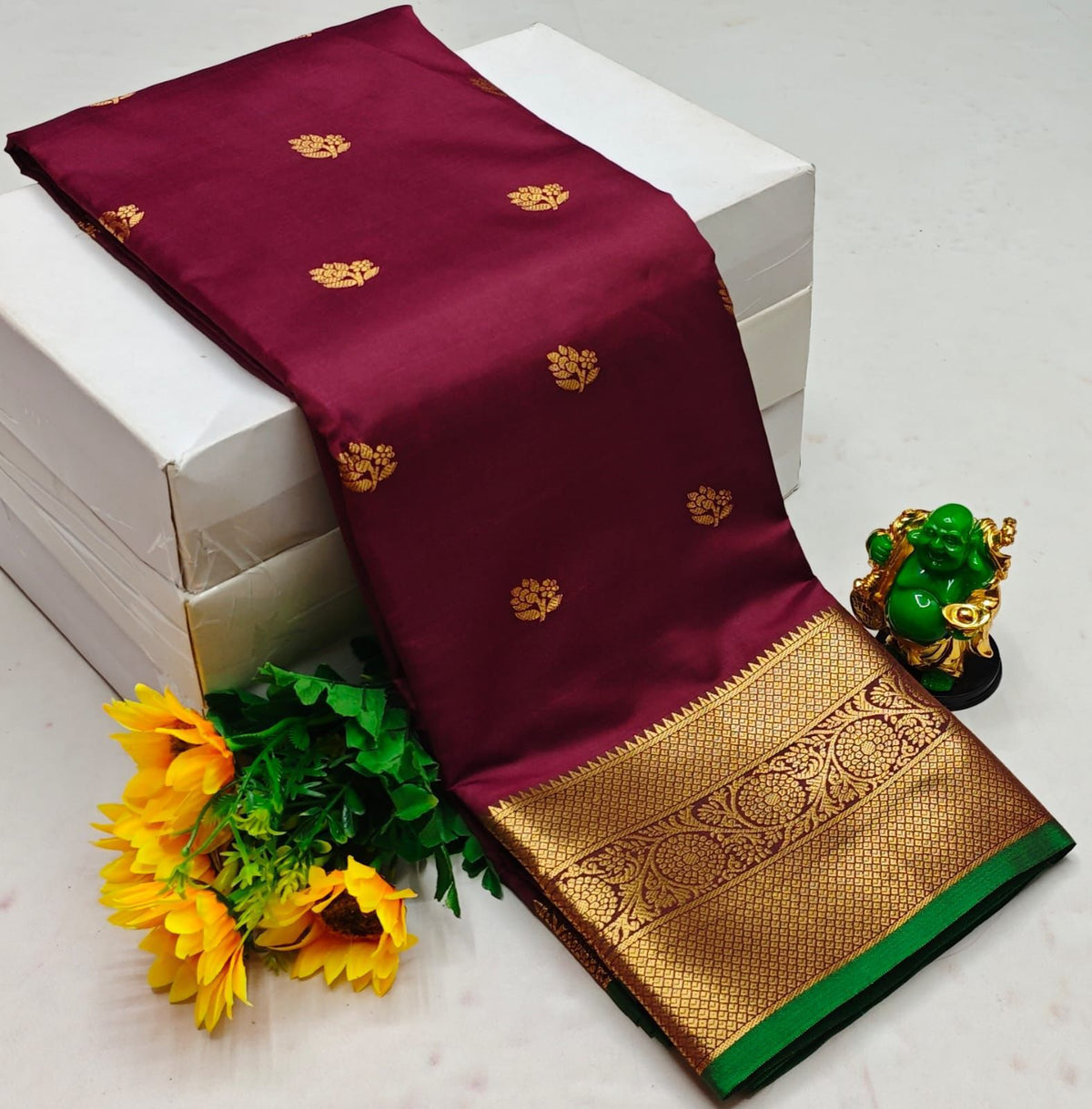 Maroon and green semi Kanchipuram Soft Silk saree - PSSON2