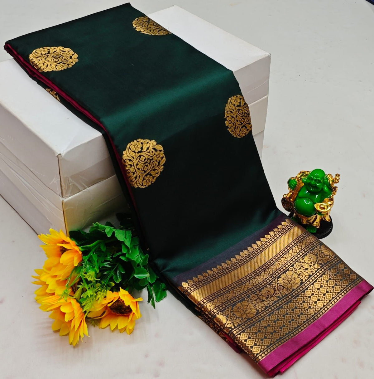 Green and purple semi Kanchipuram Soft Silk saree - PSSON4
