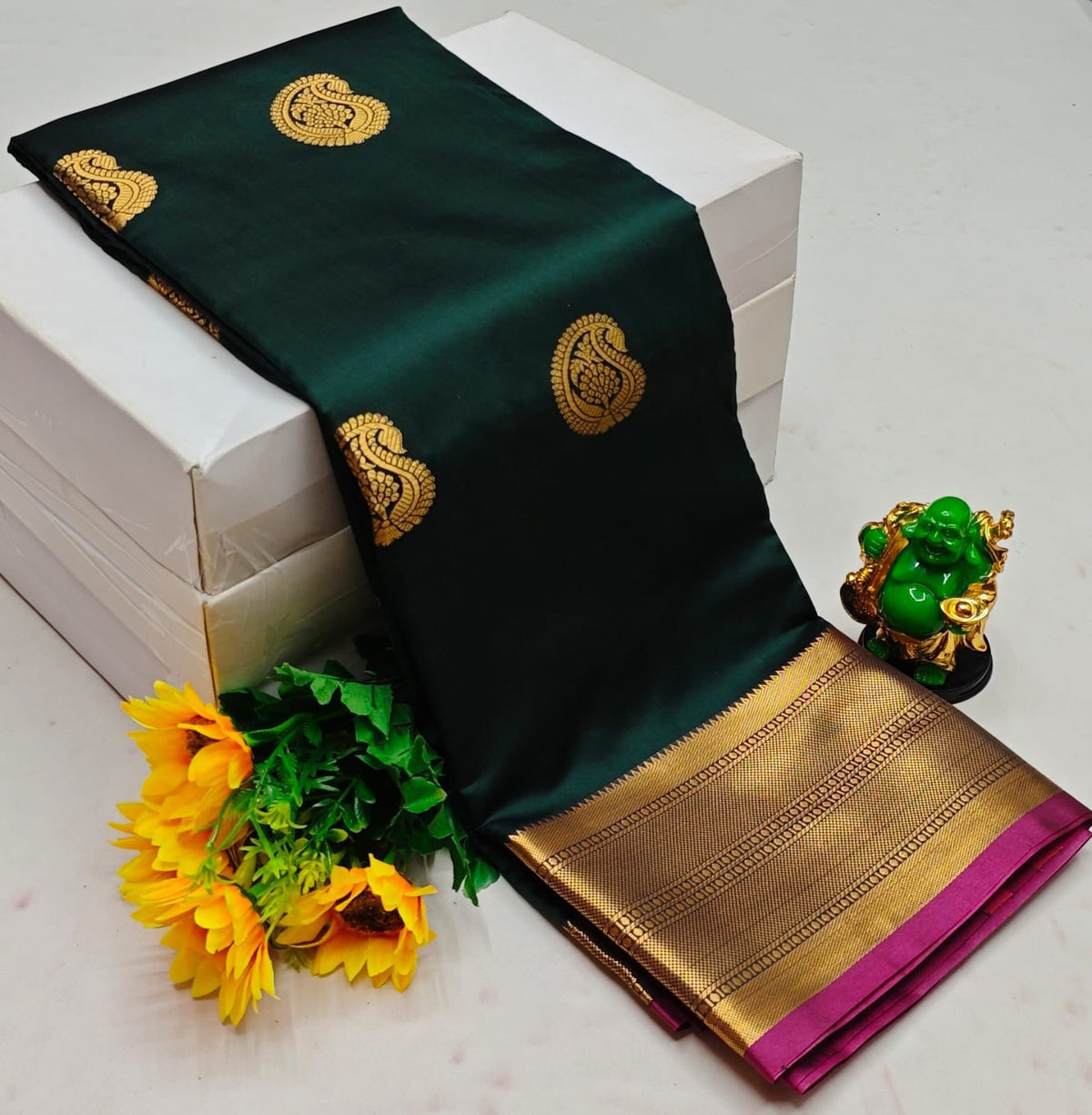 Green and purple semi Kanchipuram Soft Silk saree - PSSON5