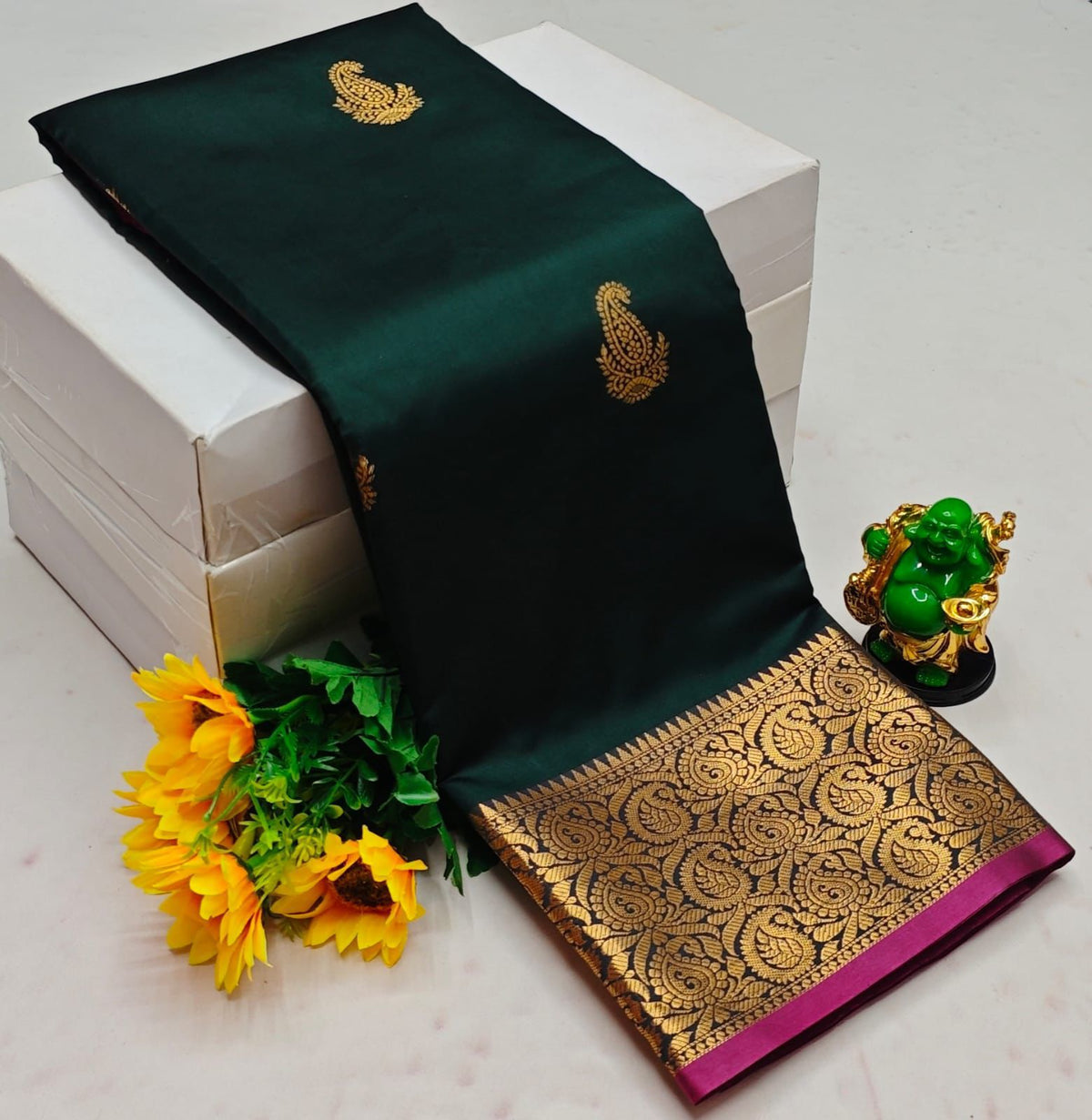 Green and purple semi Kanchipuram Soft Silk saree - PSSON6