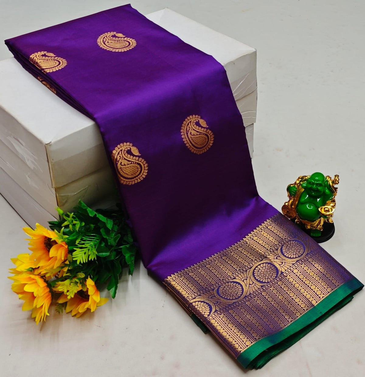 Violet and green semi Kanchipuram Soft Silk saree - PSSON11