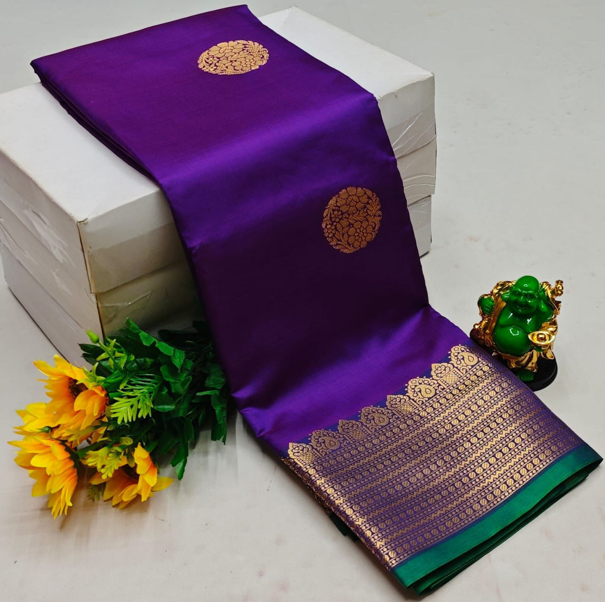 Violet and green semi Kanchipuram Soft Silk saree - PSSON12