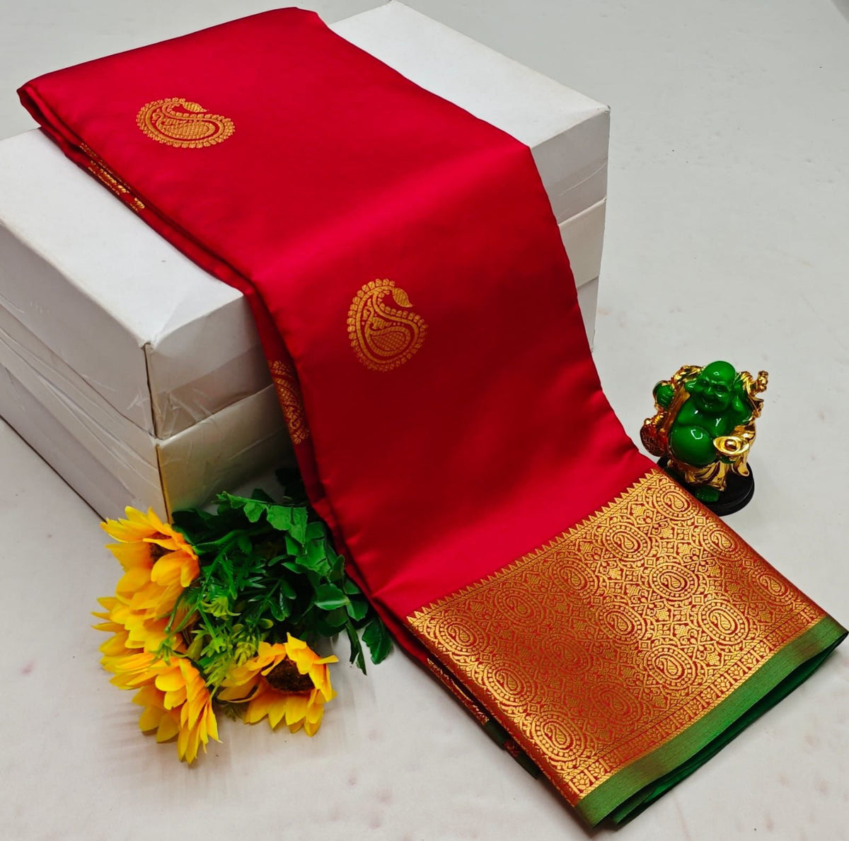 Red and green semi Kanchipuram Soft Silk saree - PSSON13