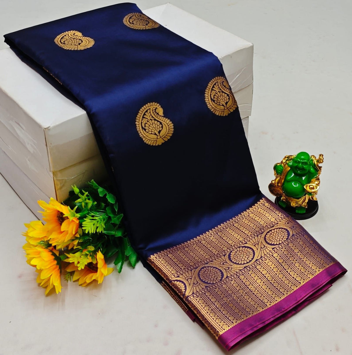 Navy blue and purple semi Kanchipuram Soft Silk saree - PSSON15