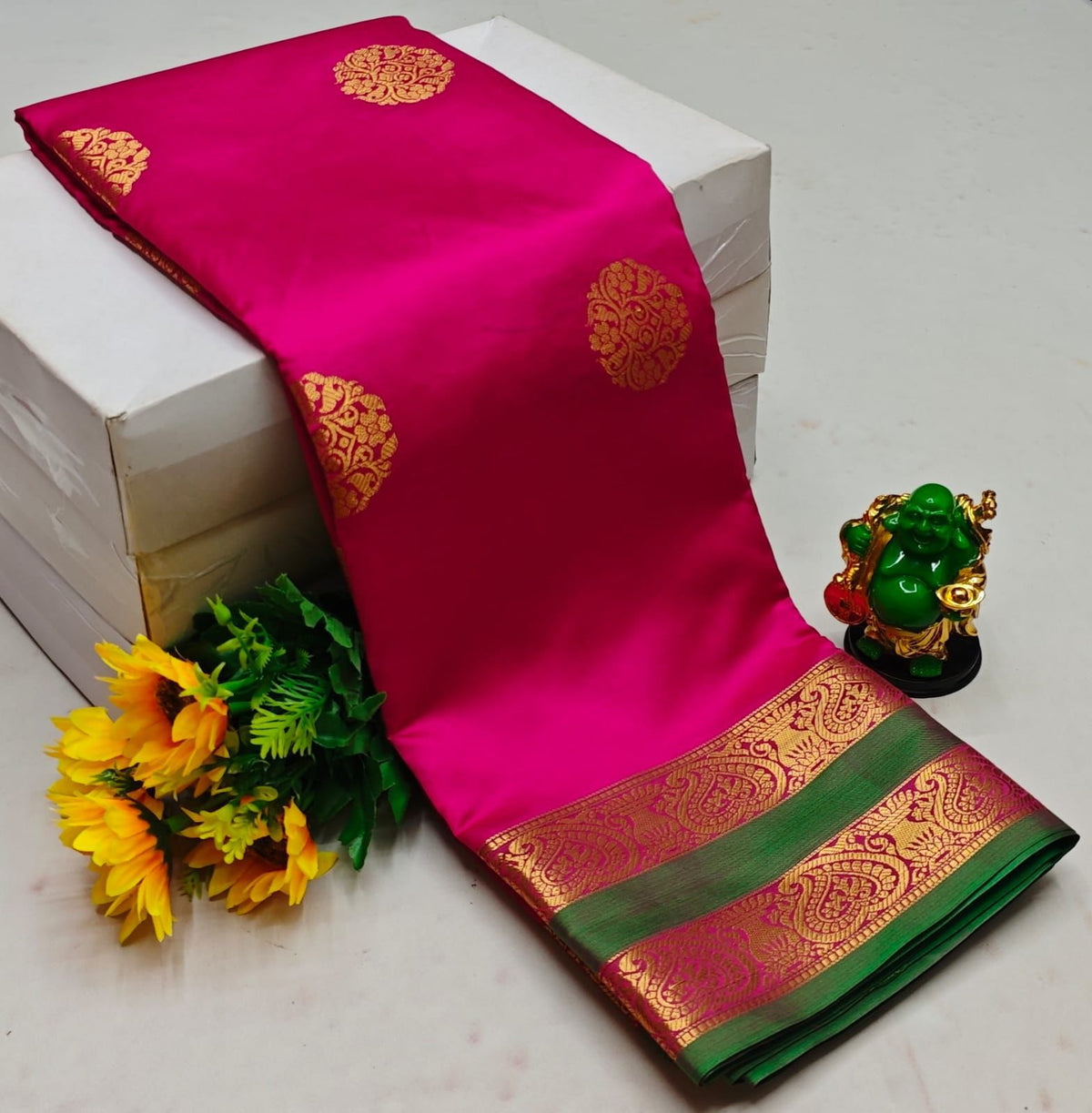 rani pink and green semi Kanchipuram Soft Silk saree - PSSON16