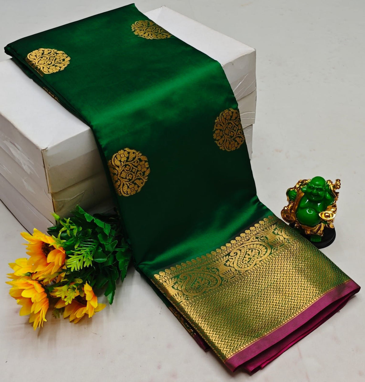 Green and purple semi Kanchipuram Soft Silk saree - PSSON18