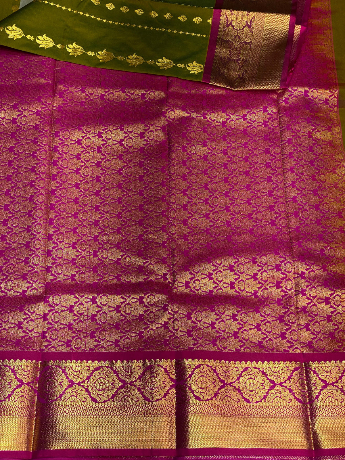 Olive green and magenta silk saree- PSSC8A