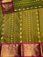 Olive green and magenta silk saree- PSSC8A