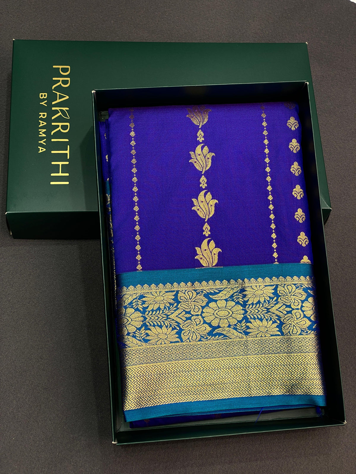 Royal blue and blue silk saree- PSSC8B