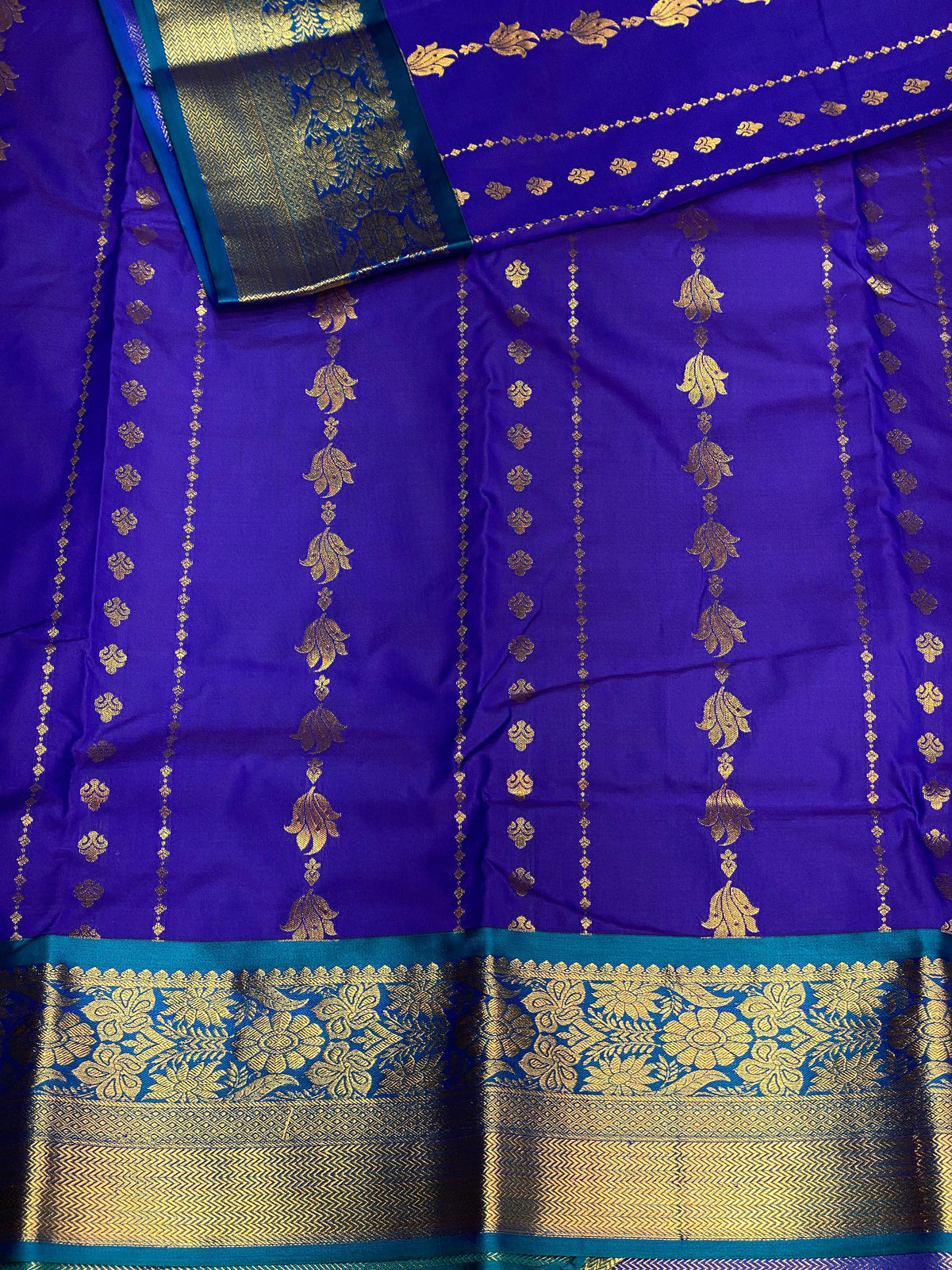 Royal blue and blue silk saree- PSSC8B