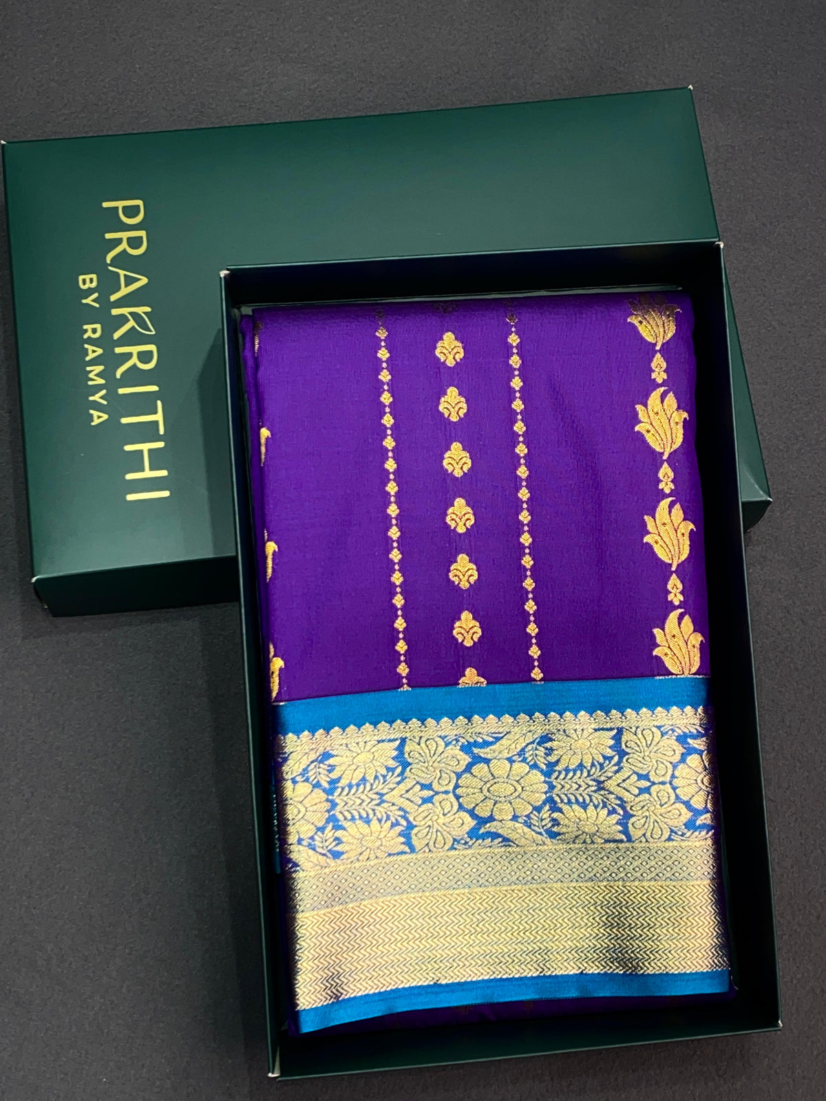 Dark blue and blue silk saree- PSSC8C