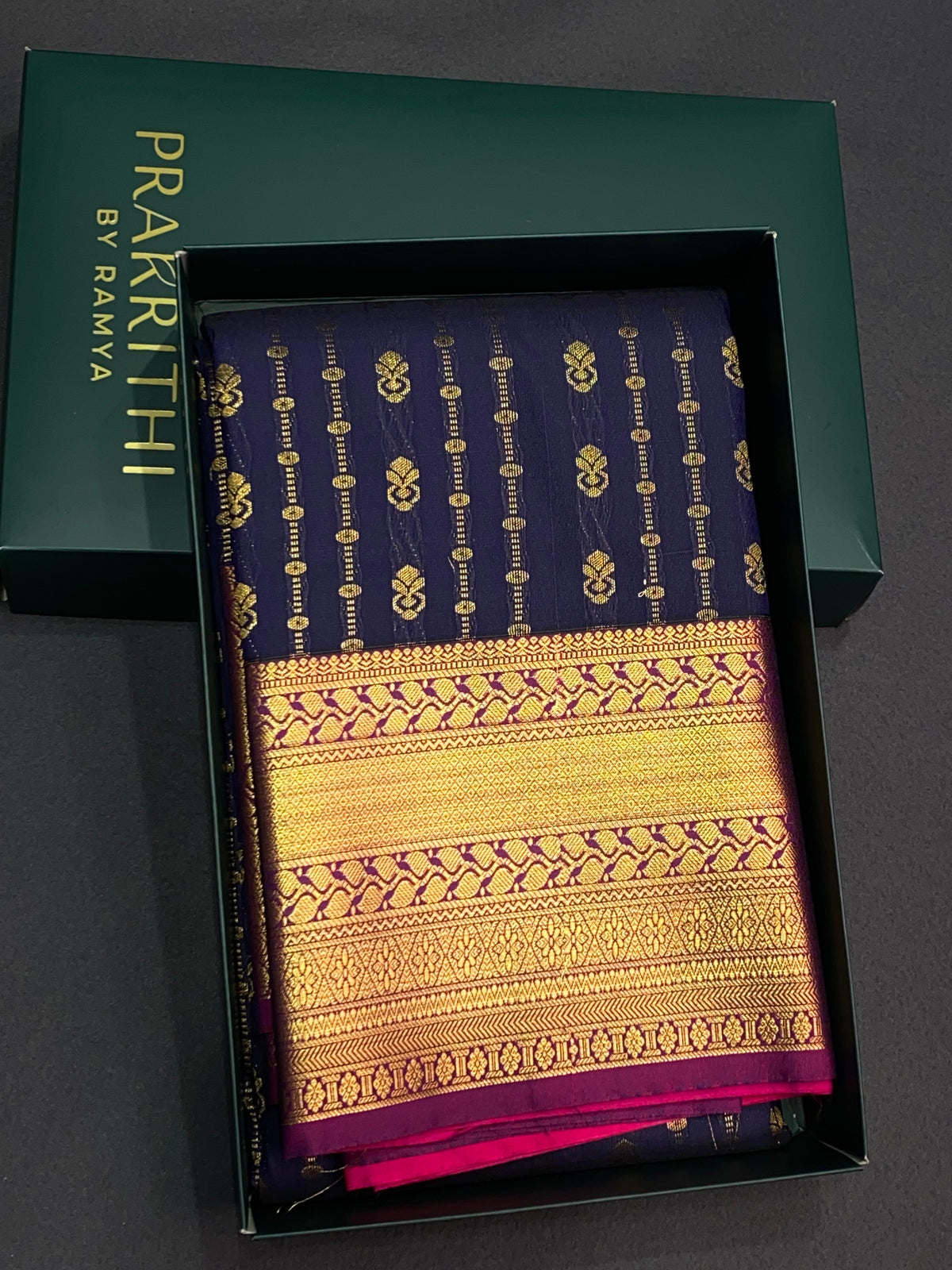 Navy blue and magenta silk saree- PSSC8D