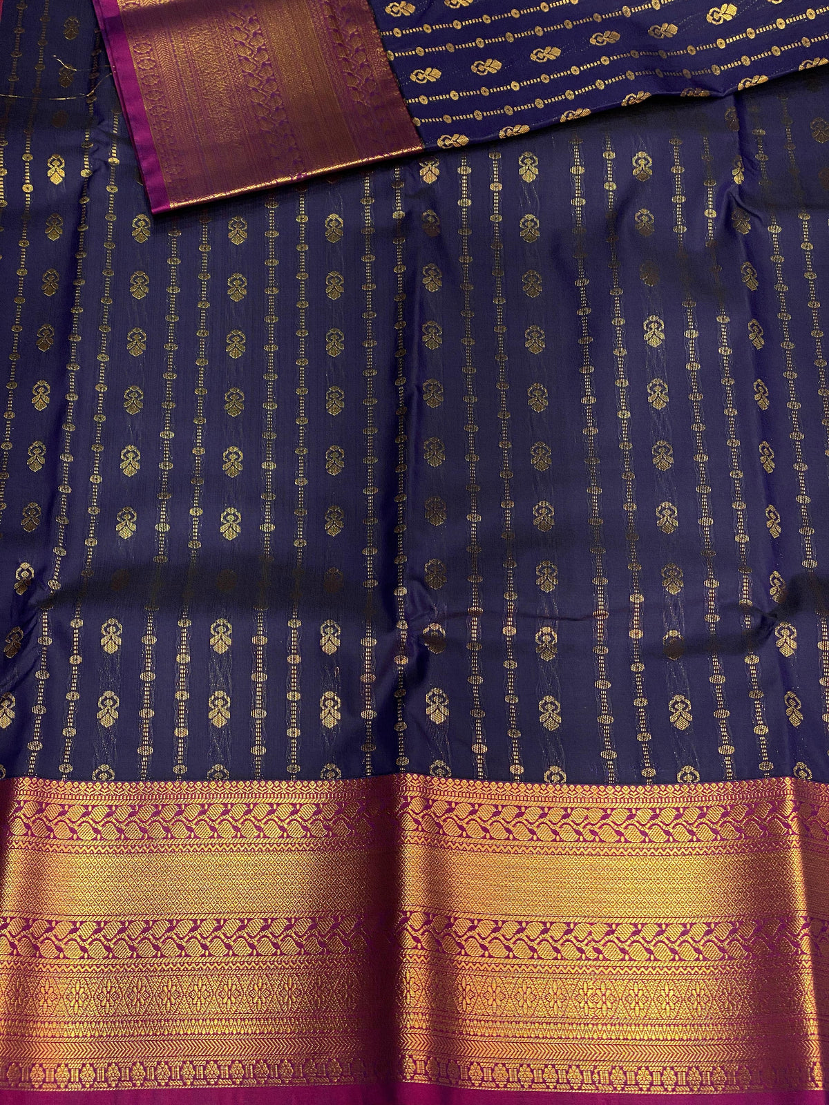 Navy blue and magenta silk saree- PSSC8D