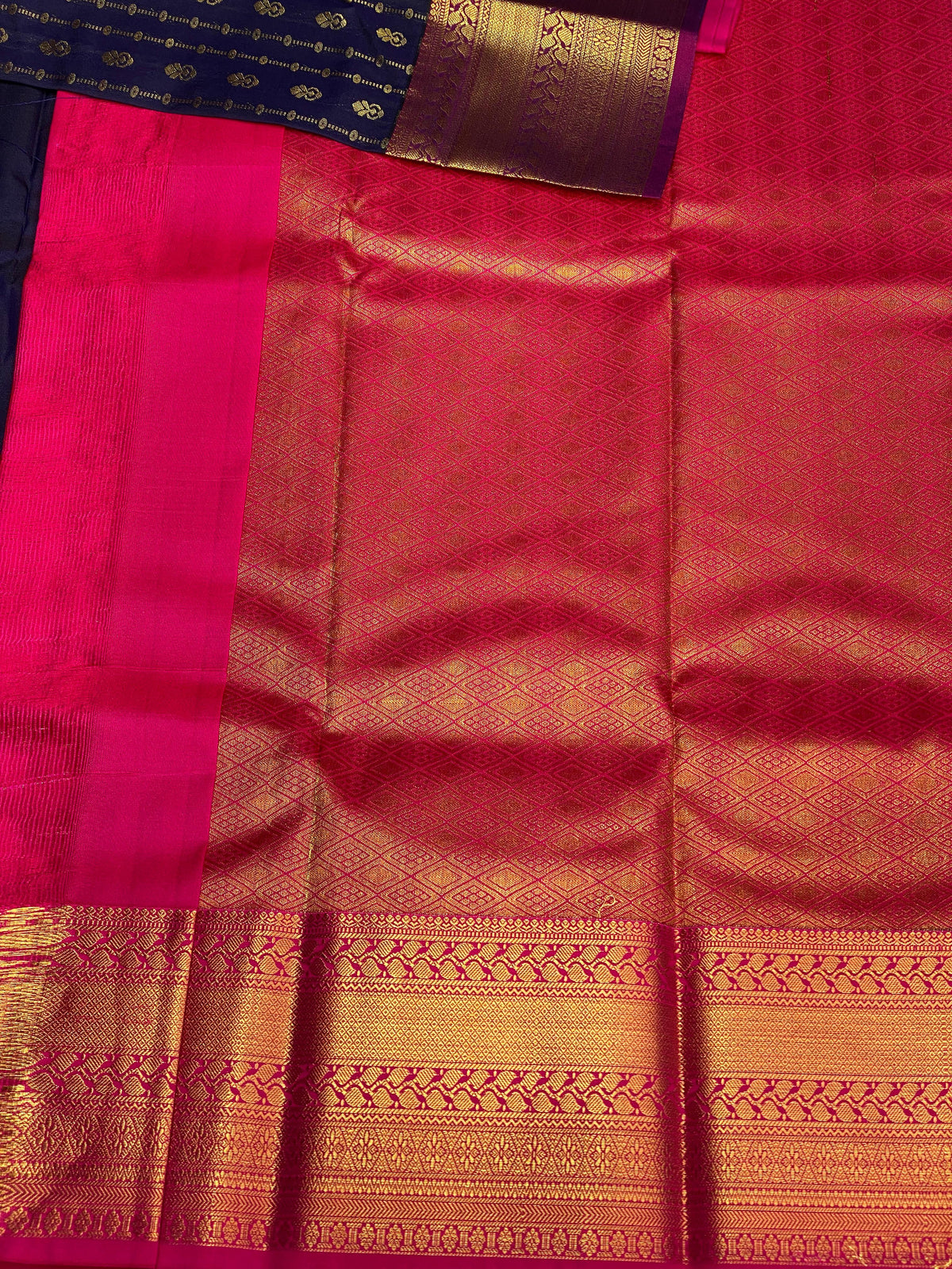 Navy blue and magenta silk saree- PSSC8D