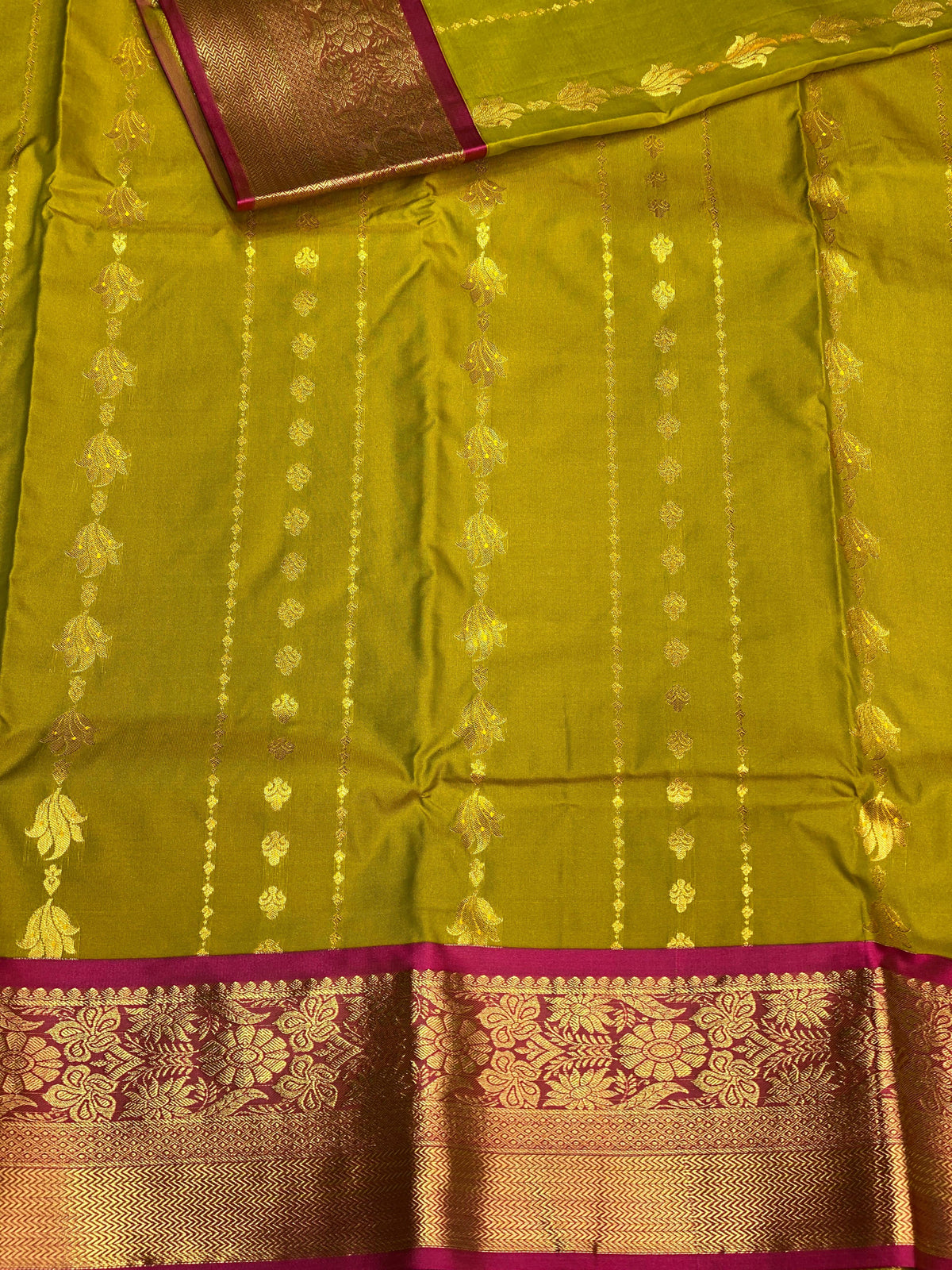 Olive green and magenta silk saree- PSSC8F