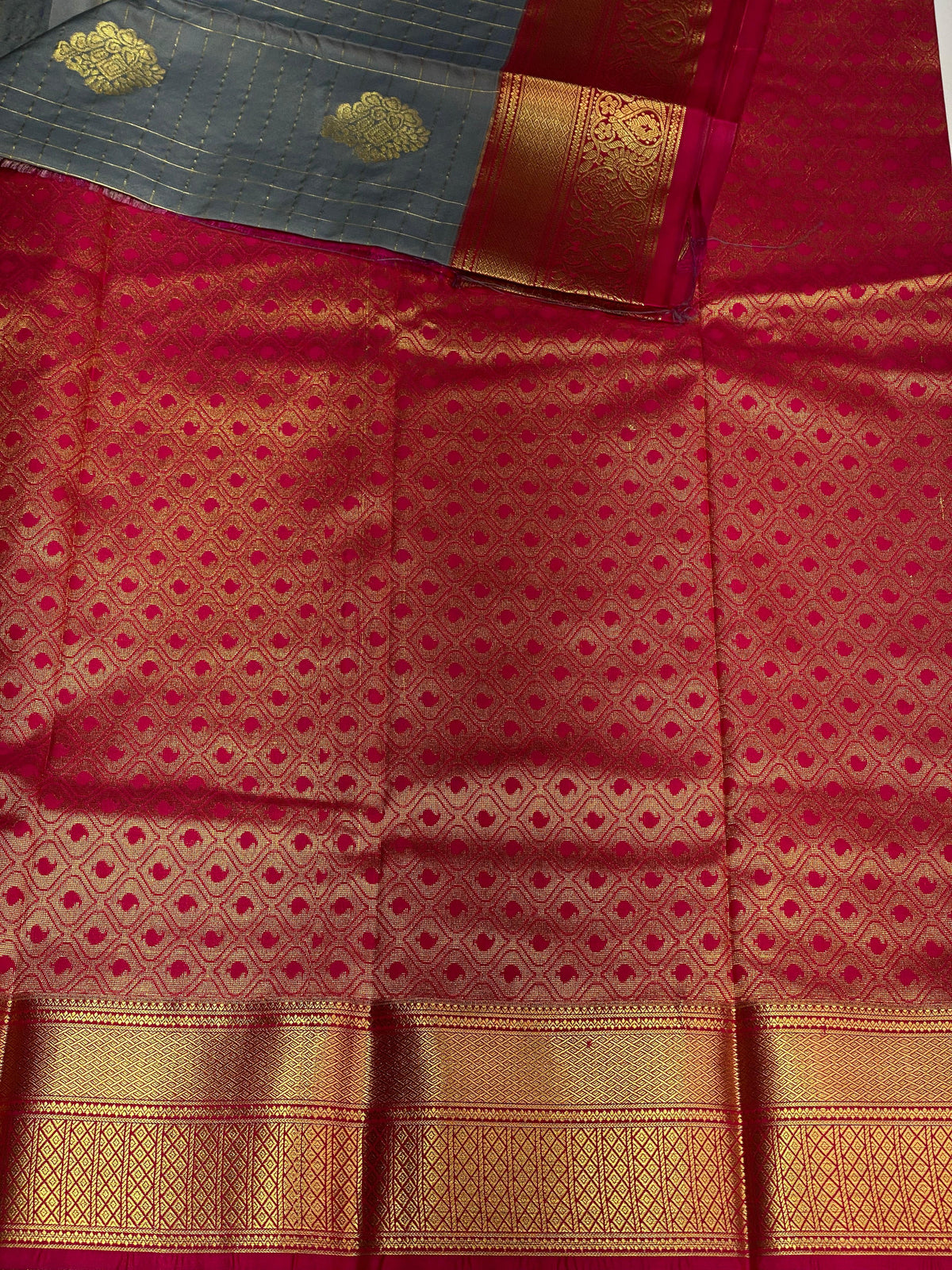 Grey and magenta silk saree- PSSD1
