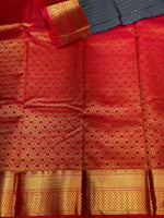 Dark grey and Red silk saree- PSSD2