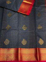 Dark grey and Red silk saree- PSSD2