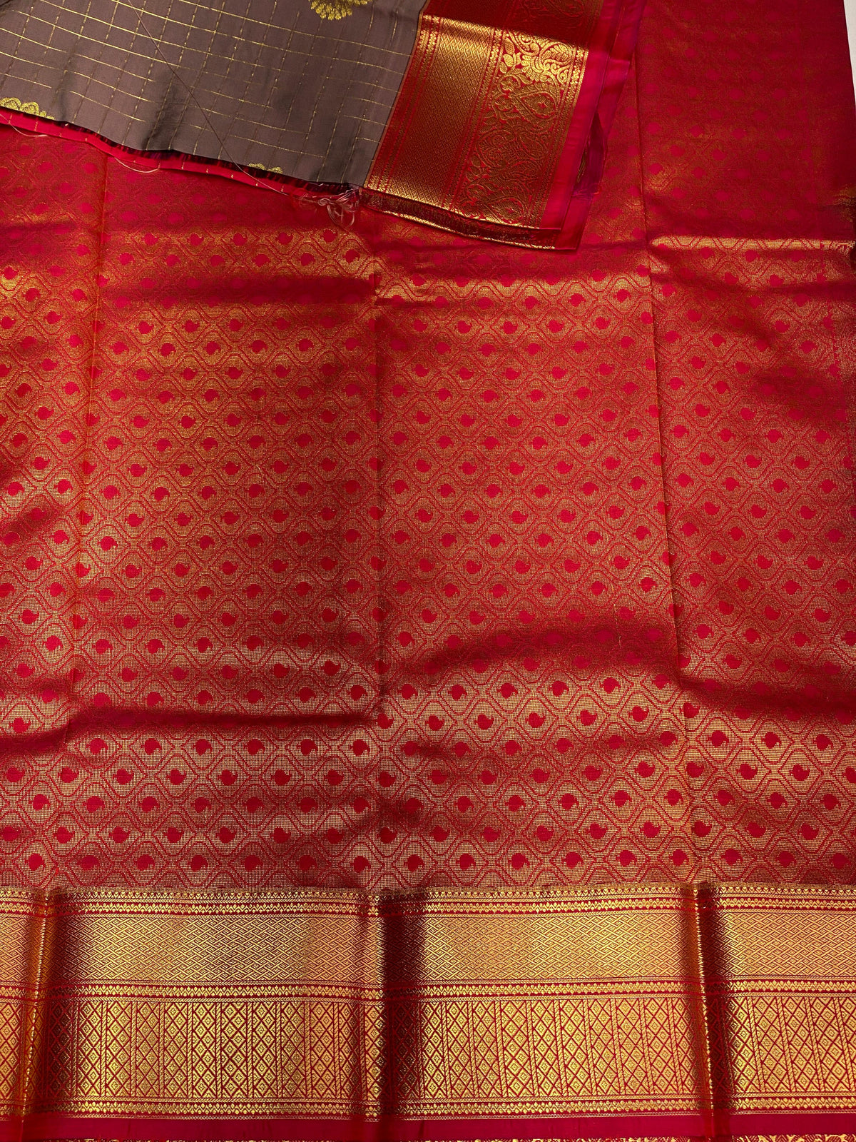 Mauve and red silk saree- PSSD3