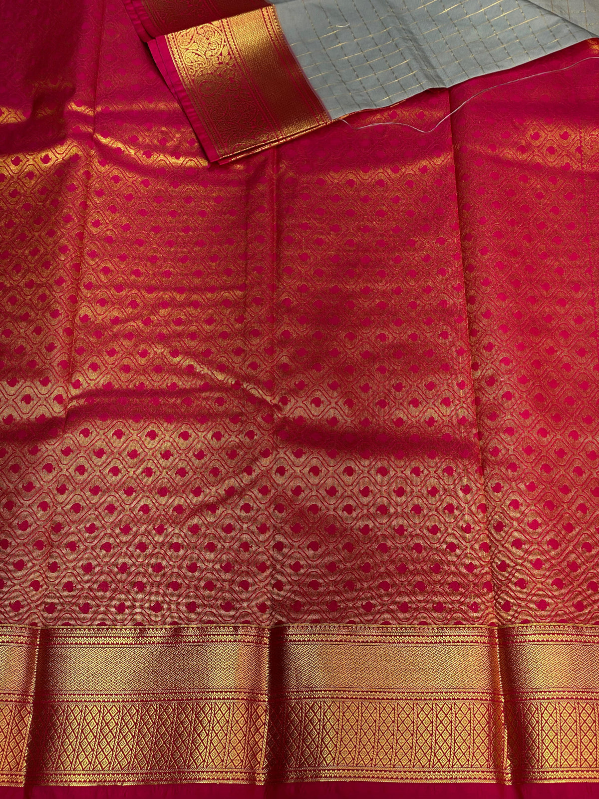grey and red silk saree- PSSD4
