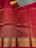 grey and red silk saree- PSSD4