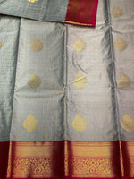 grey and red silk saree- PSSD4