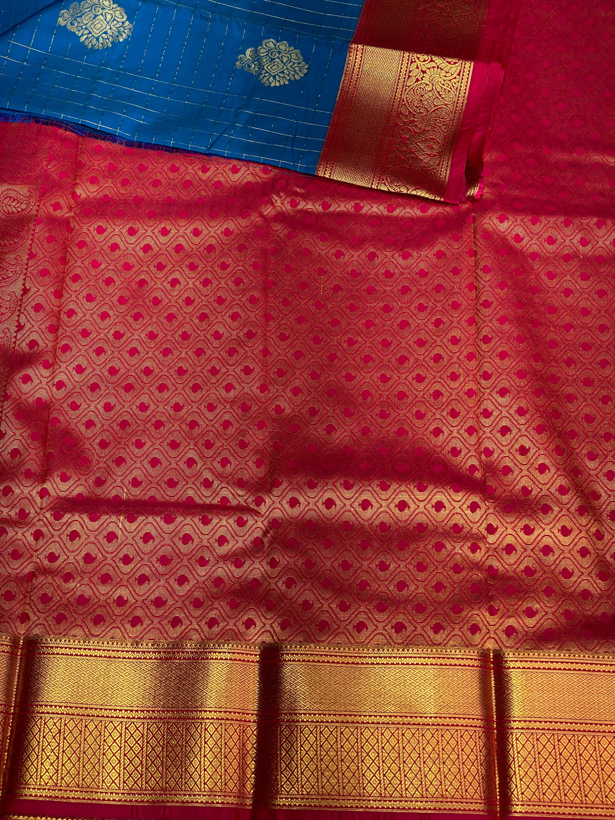 Blue and magenta silk saree- PSSD6